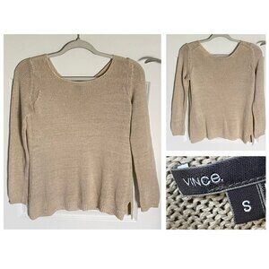 Vince Tan Knit Side Slit Crewneck Sweater - 35935